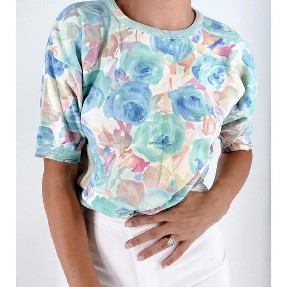 Vintage Averroe Floral Short Sleeve Sweatshirt Size Small - Picture 4 of 5